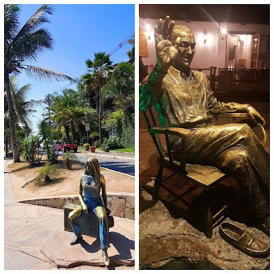 Búzios, bate e volta de Cabo Frio. Estátua de Brigite Bardot e Juscelino Kubitschek na Orla Bardot, Búzios