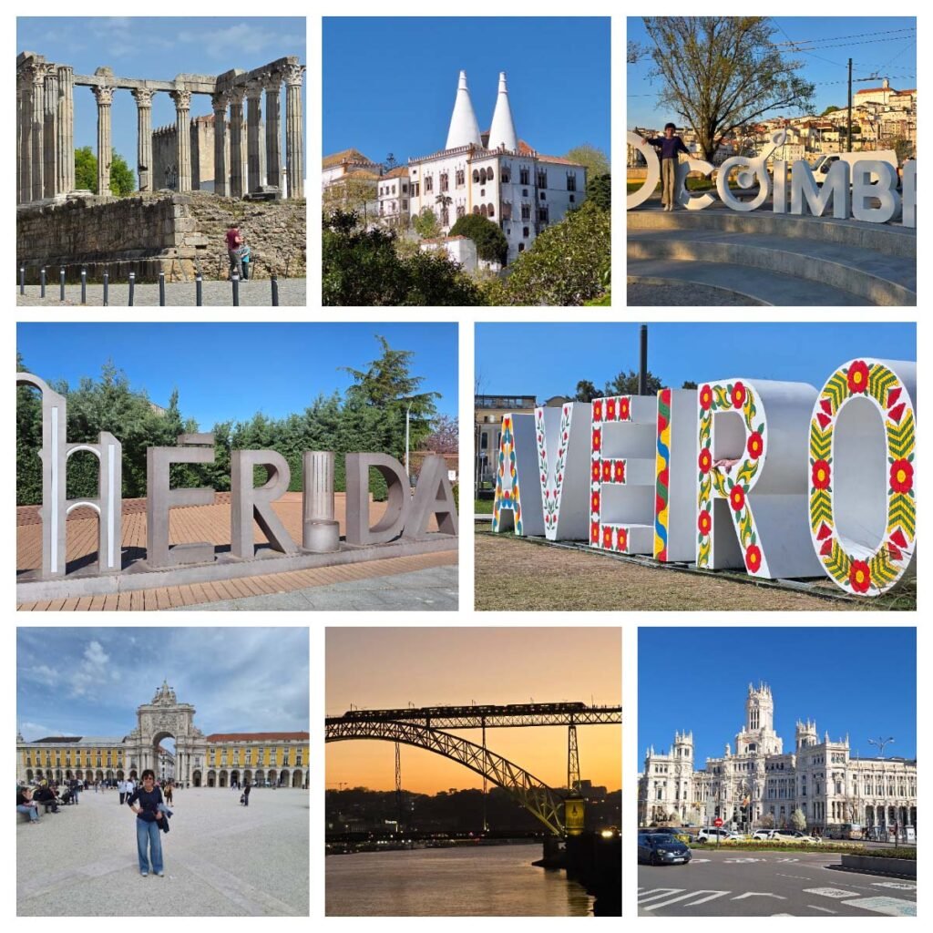 Viagem de trem e ônibus pela Espanha e Portugal.